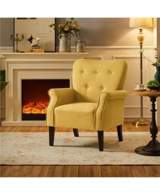 Upholstered Mid-century Modern Accent Chair, Yellow