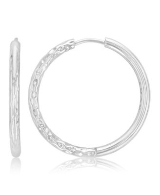 Waterproof Platinum 30mm Half Textured Hoop Earrings