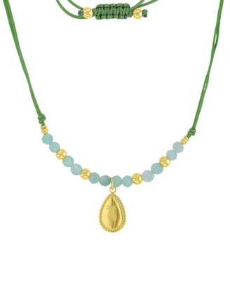 Waterproof Yellow Pineapple Pattern Green Aventurine Adjustable Necklace
