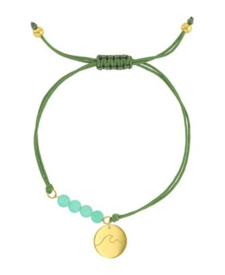 Waterproof Yellow RD Wave Heart Charm Green Aventurine Adjustable Bracelet