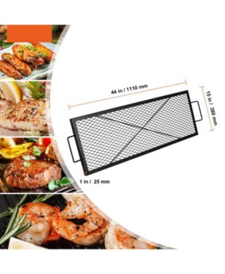 44" Rectangle X-Marks Fire Pit Grill Grate, Heavy Duty Steel Cooking Grate with Handle and Support X Wire, Black