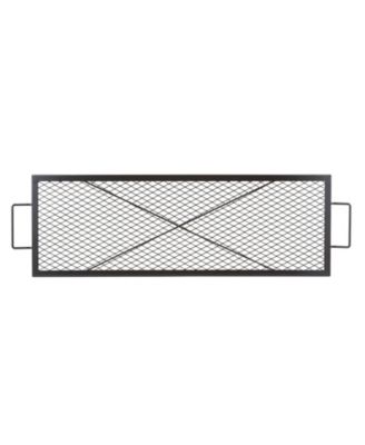 44" Rectangle X-Marks Fire Pit Grill Grate, Heavy Duty Steel Cooking Grate with Handle and Support X Wire, Black