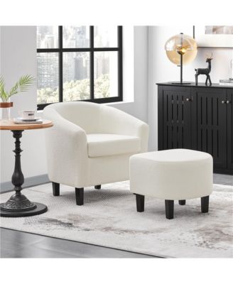Contemporary Boucle Club Chair and Ottoman Set