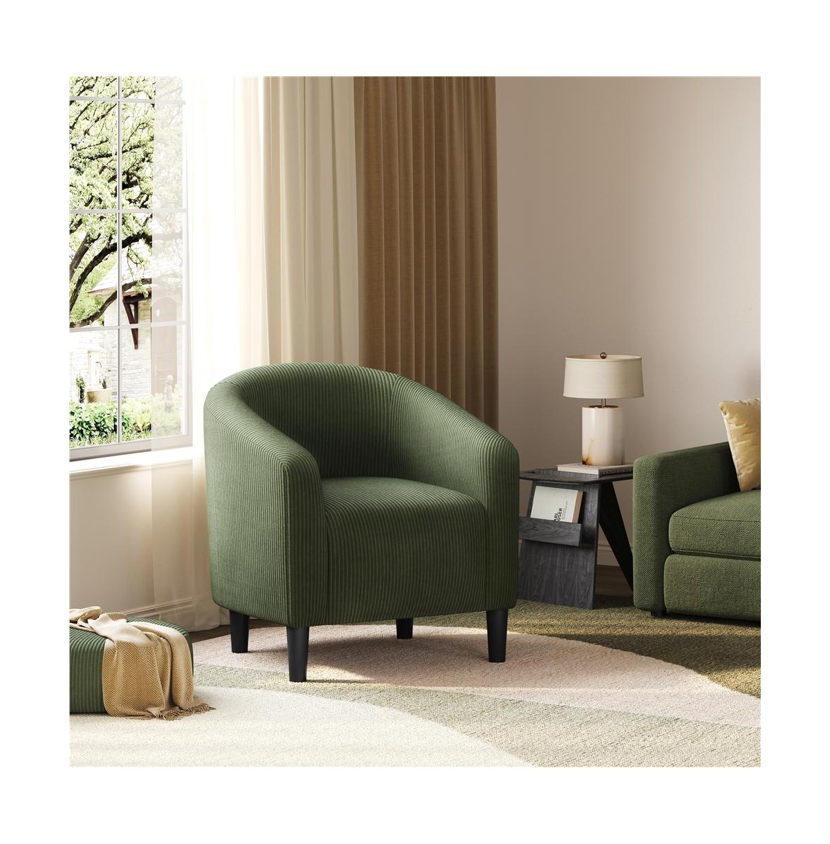Yaheetech Corduroy Fabric Upholstered Accent Barrel Chair, Dark Green