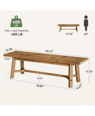 55.12-Inch Solid Wood Dining Bench, Farmhouse Long Kitchen Bench with Strengthened Legs for Dining Room, Kitchen, Restaurant, Natural Brown