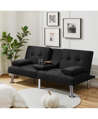 Fabric Upholstered Convertible Futon Sofa Bed for Small Space