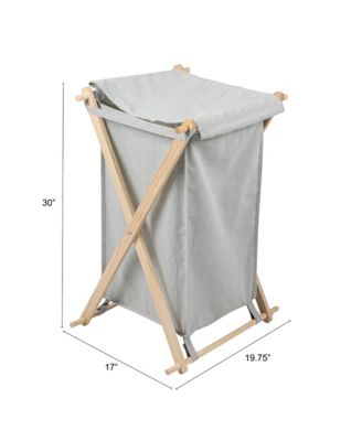 X-Frame Wood Laundry Hamper, Folding Wood Frame with Washable Gray Poly-Cotton Bag