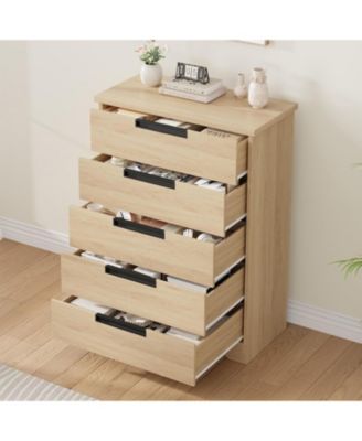 5 Drawer Dresser for Bedroom, Gray Chest of Drawers with Embedded Handles, Wooden Dresser Organizer for Living Room
