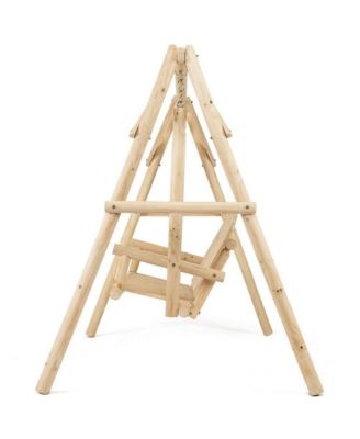 Outdoor Wooden Porch Bench Swing Chair with Rustic Curved Back