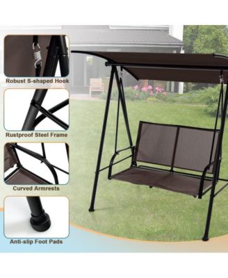 LUCKY ONE 2-Seat Outdoor Canopy Swing with Comfortable Fabric Seat and Heavy-duty Metal Frame