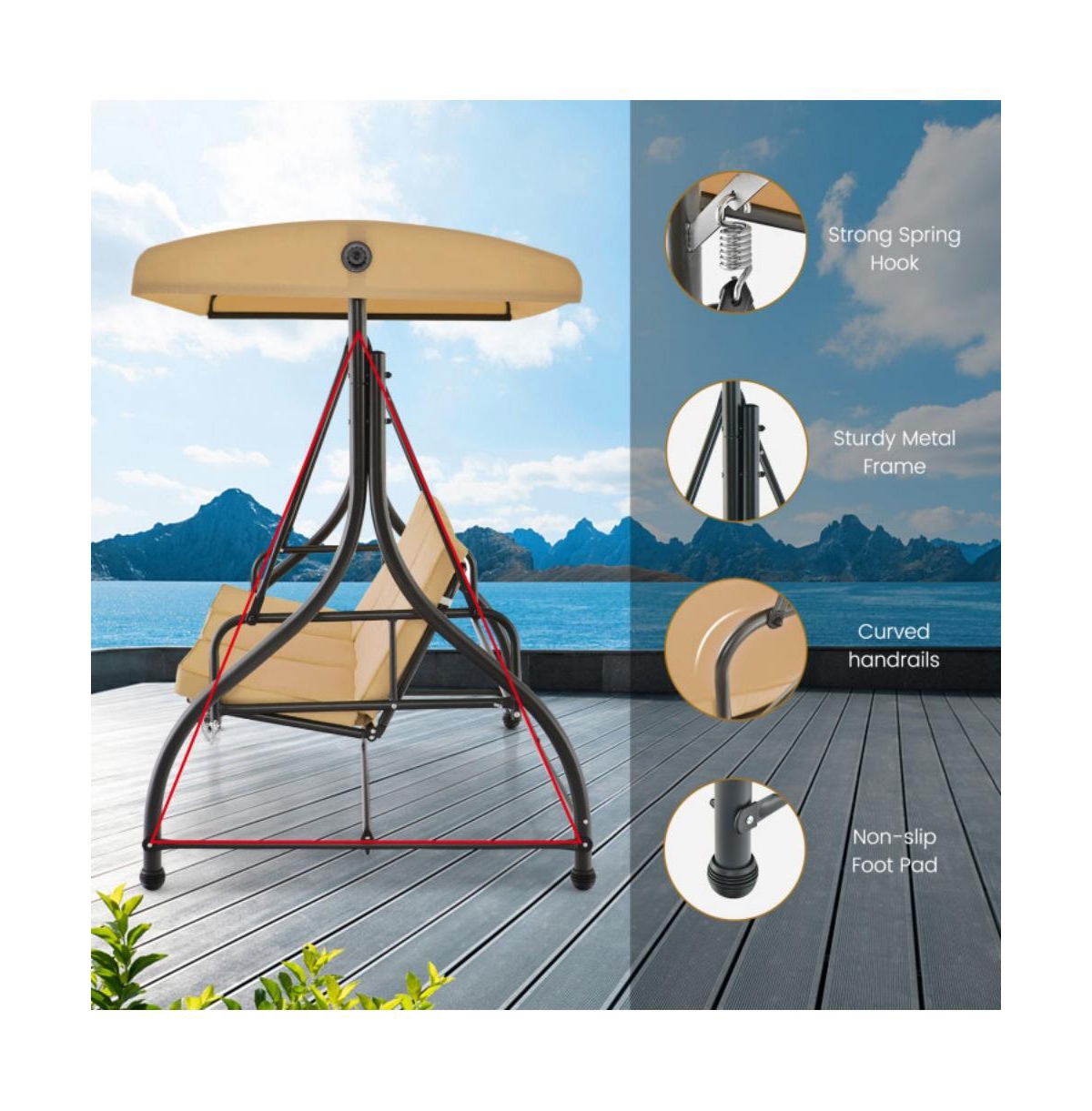 Mondawe 3 Seat Outdoor Porch Swing with Adjustable Canopy