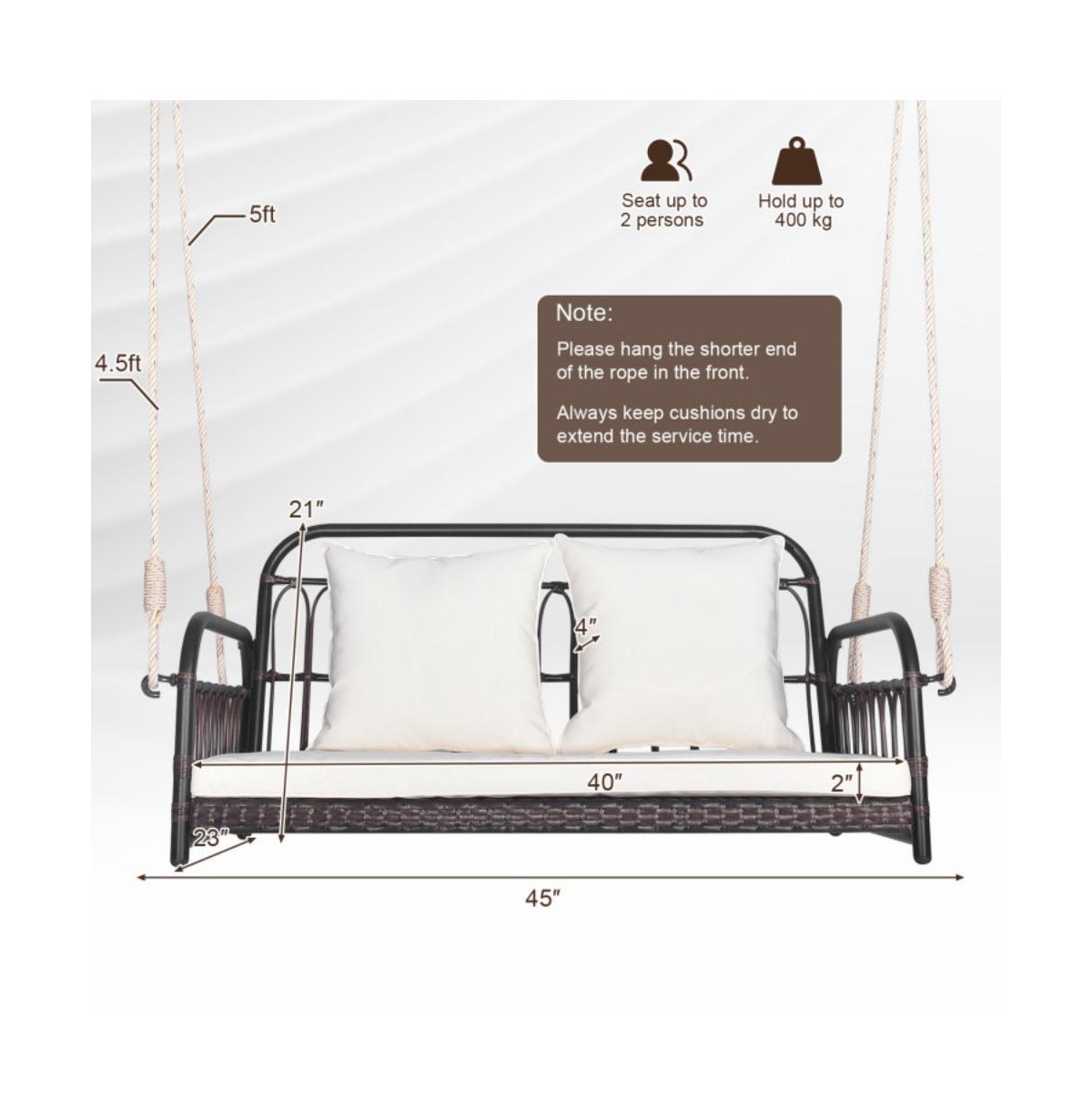 880LBS Wicker Hanging Porch Swing with Cushions