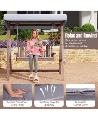 2-Person Porch Swing with Fir Wood Stand and Tilt Canopy