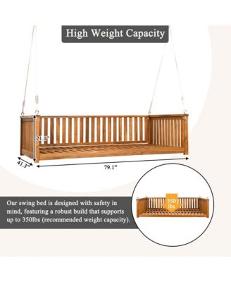 Patio Minimalist Twin Size Garden Swing Bed,Wood Porch Swing with Ropes