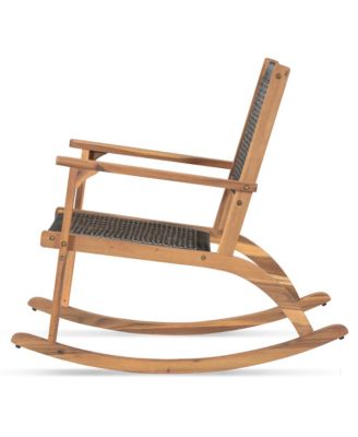 2 Pieces Acacia Wicker Rattan Rocking Chair Set with  Seat & Backrest