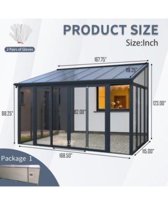 10x14ft Patio Cover Sunroom with Aluminum Frame, Polycarbonate Roof and Sliding Doors