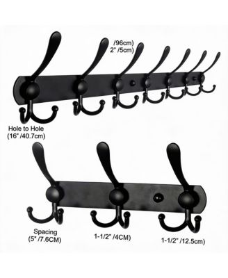 Heavy Duty 38" Black Coat Rack with 10 Tri Hooks for Mudroom