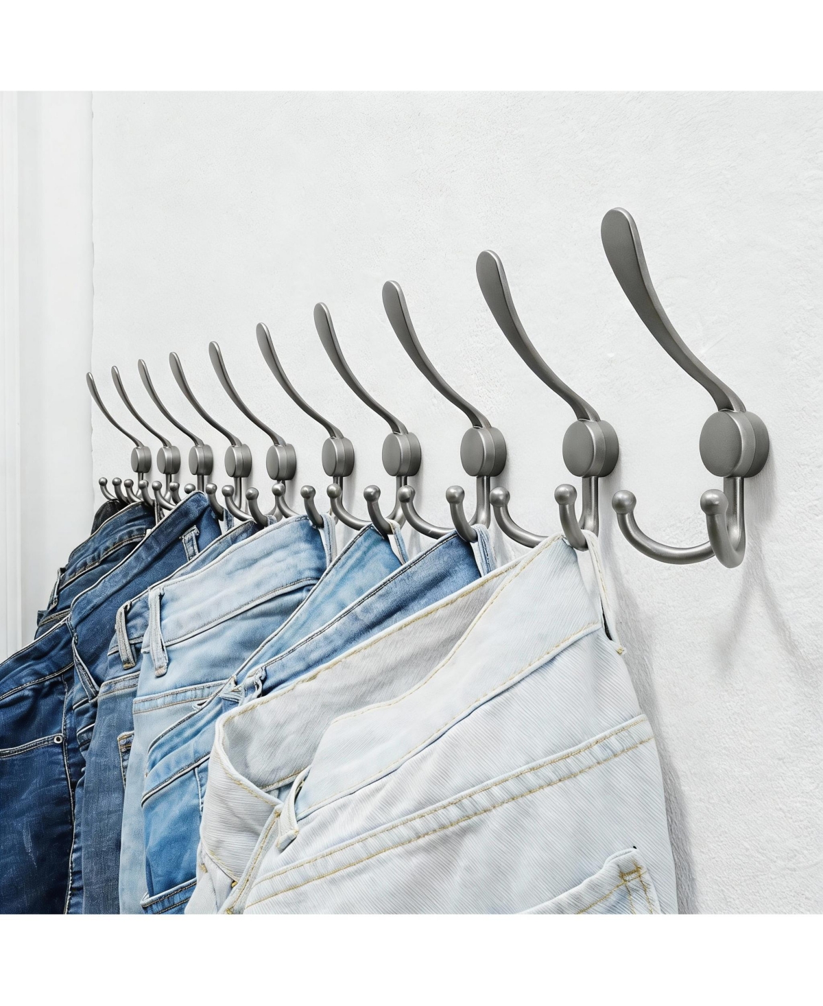 Yigii Stainless Steel 5-Tri Hook Wall Rack for Coats, Hats, Towels Grey, Pack of 2