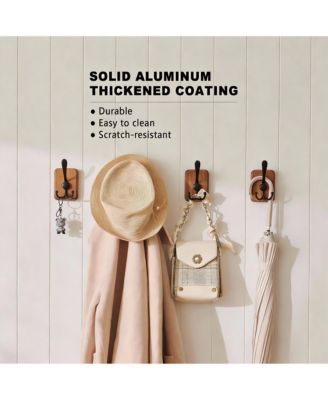 4 Pack Rustic Iron Hooks, Heavy Duty, Adhesive & Drill, Brown