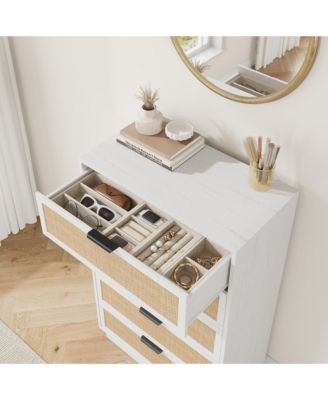 5 Drawer Rattan Dresser for Bedroom, Integrated Cabinet and Legs Design