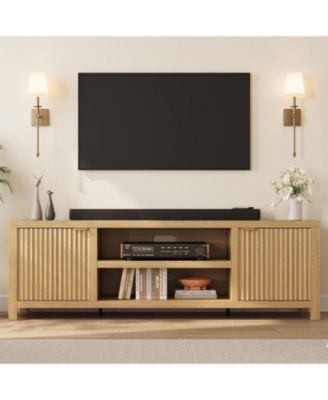 Fluted TV Stand for 80 in, Modern Entertainment Center with Storage, Wooden Media Console Cabinet