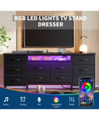 63'' Long Dresser for Bedroom with 10 Fabric Drawers, Entertainment Center TV Stand 65''-75'' TV, White Dresser with Power Outlet