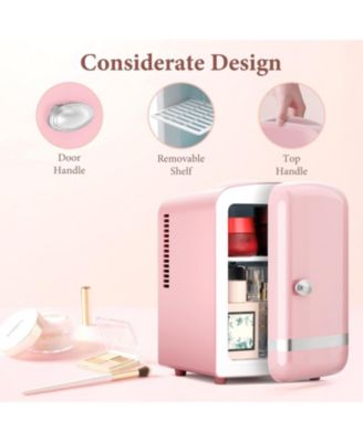 Retro Mini Fridge, Compact Refrigerator with 4L Capacity/6 Cans Cooler & Warmer, Removable Shelf for Skincare, Beverages, Cosmetics