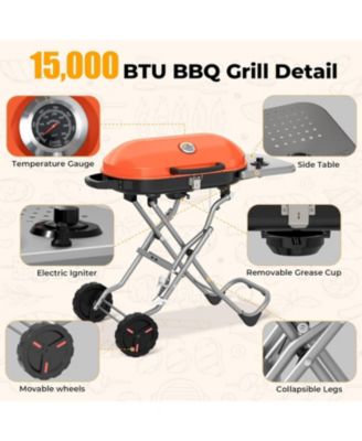 Portable Propane Gas Grill, 15,000 BTU Foldable Outdoor Grill with 348 Sq. In.