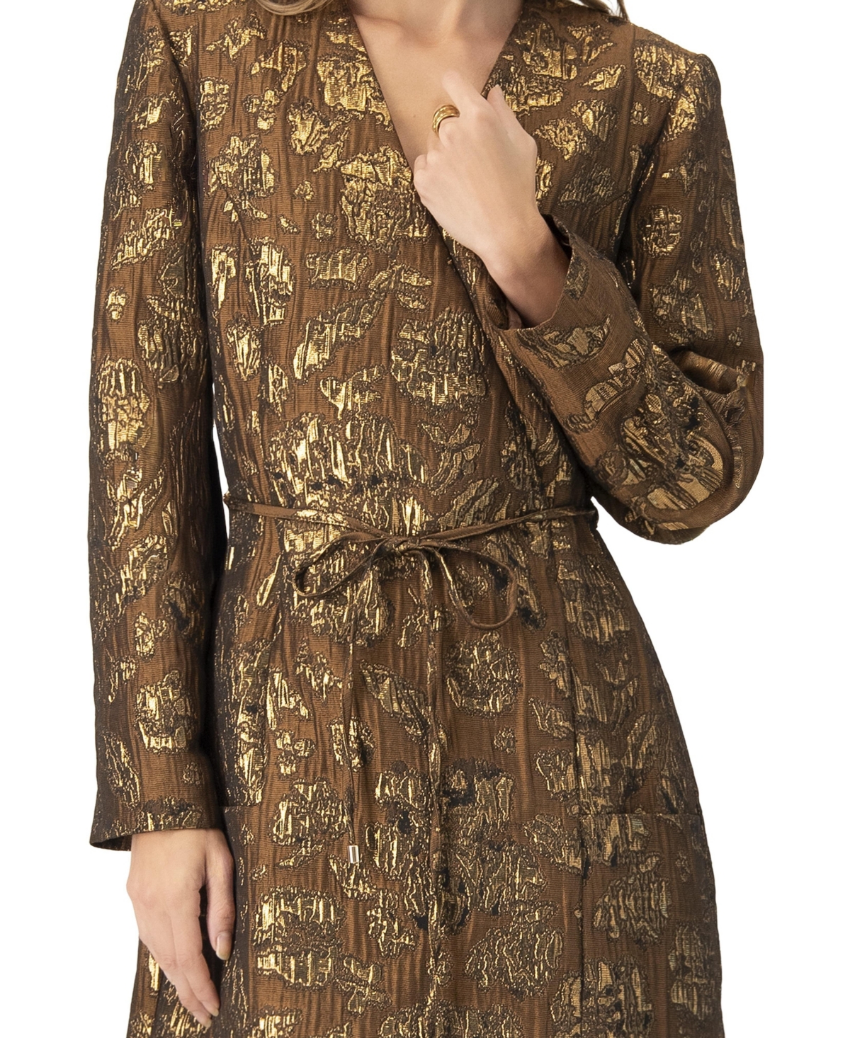 Ivonne Women's Jacquard Short Crossed V-Neck Dress with Pockets