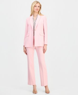 Women's One-Button Blazer, Triple-Pleat V-Neck Top & Straight-Leg Pull-On Pants