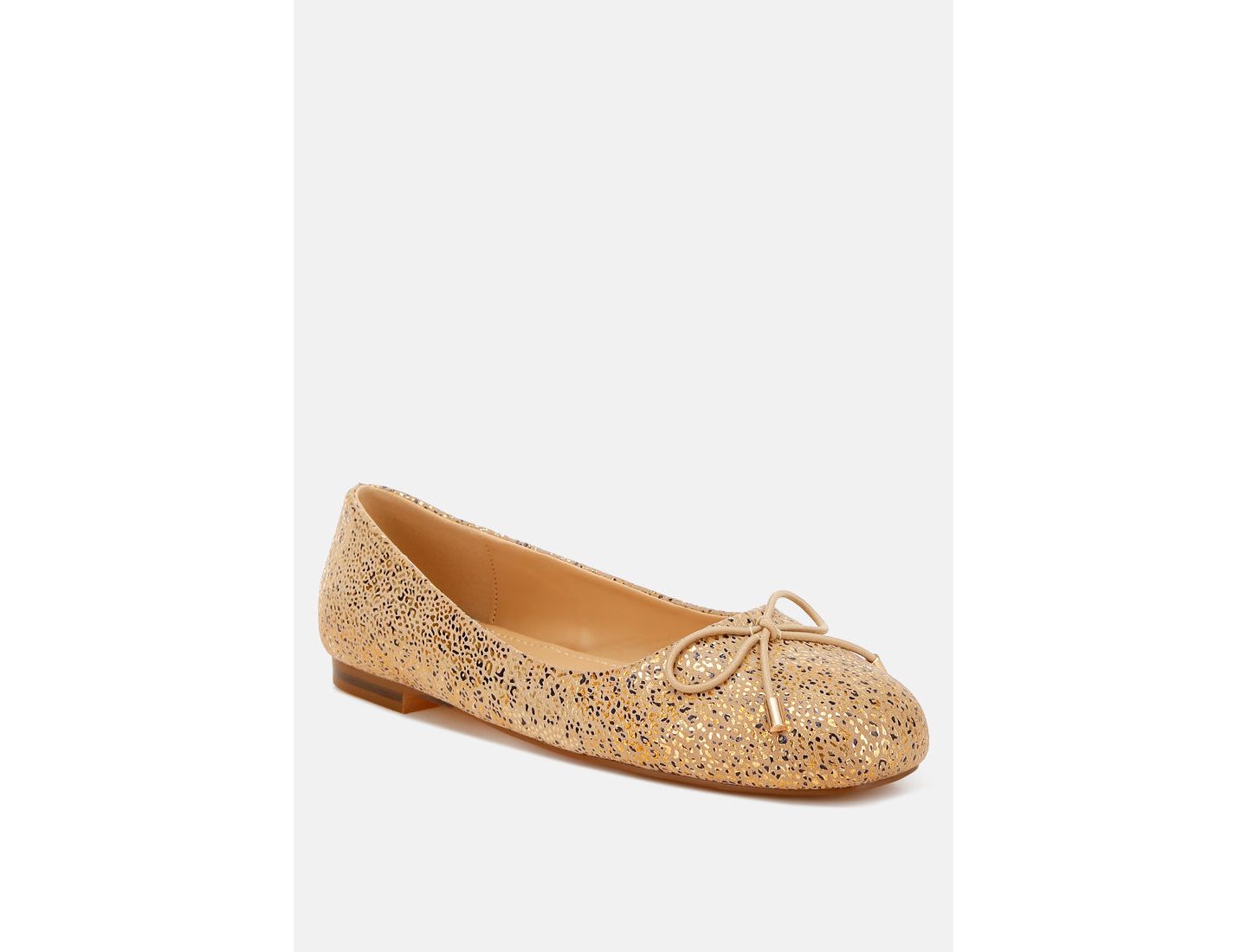 Женские балетки Rag & Co Apollon Bow Detail Embossed Suede Ballerinas, цвет: Золотой — фото 5