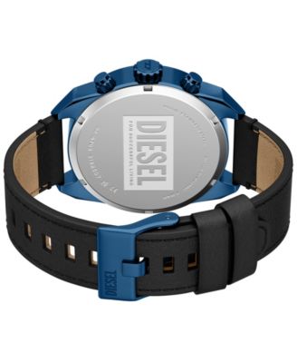 Men's Spiked Quartz Chronograph Black Leather Watch, 49mm