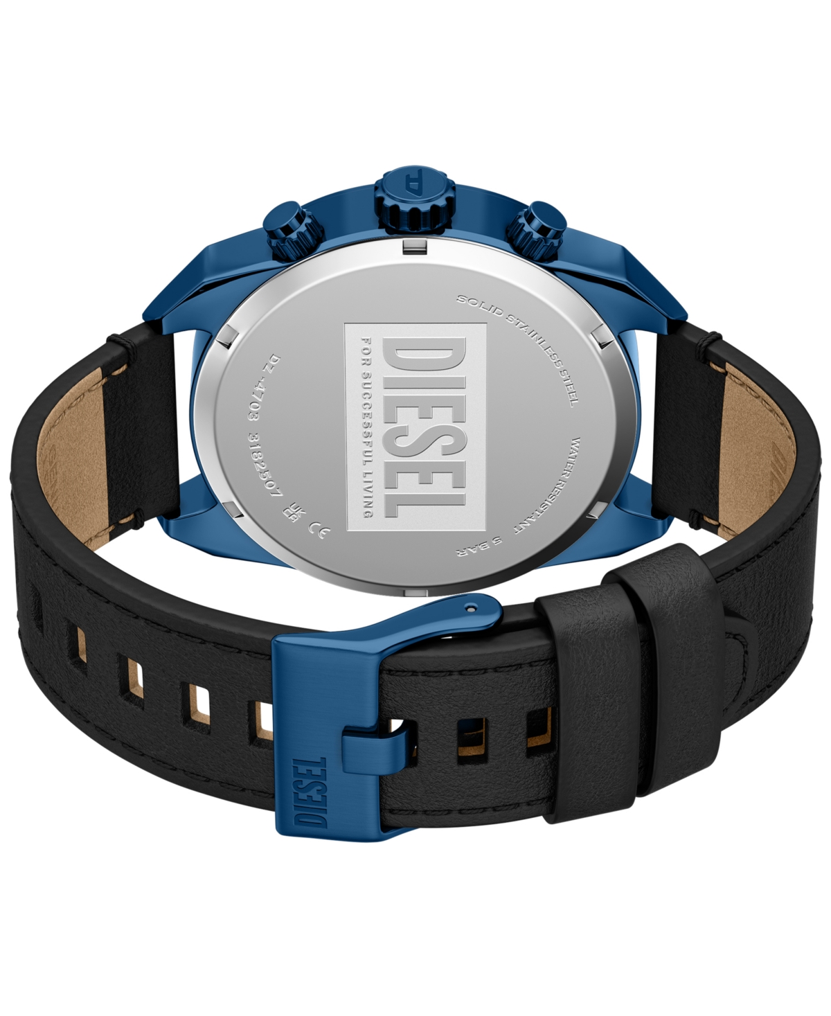 Diesel Men's Spiked Quartz Chronograph Black Leather Watch, 49mm