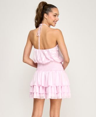 Juniors' Halter Stripe Chiffon Dress