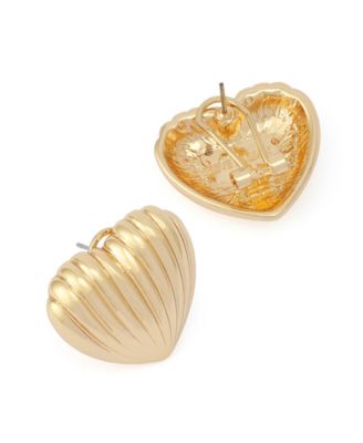 Gold Fluted Heart Stud Earrings