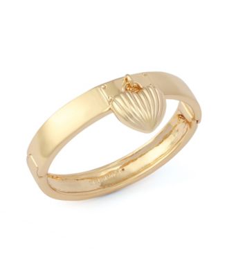 Gold Fluted Heart Charm Bangle Bracelet