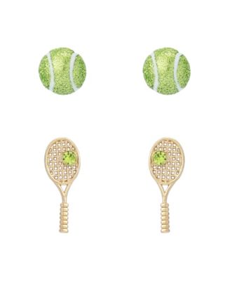 Faux Stone Tennis Racquet Ball Duo Stud Earring Set