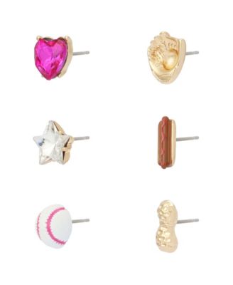 Faux Stone Baseball Single-Stud Earring Set