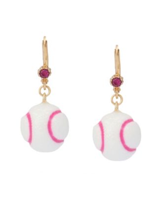White Baseball Drop Earrings