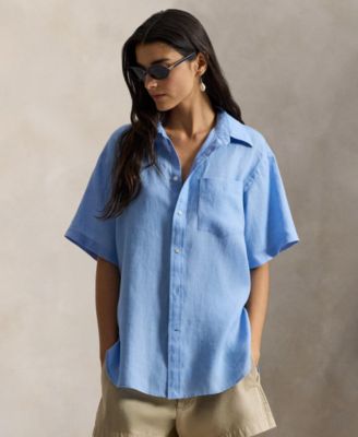 Women's Woven Short-Sleeve Collared Top