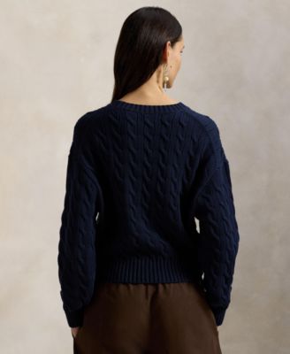 Women's Cable-Knit Cotton Crewneck Sweater