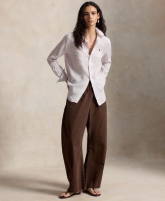 Women's Classic Fit Striped Linen Shirt