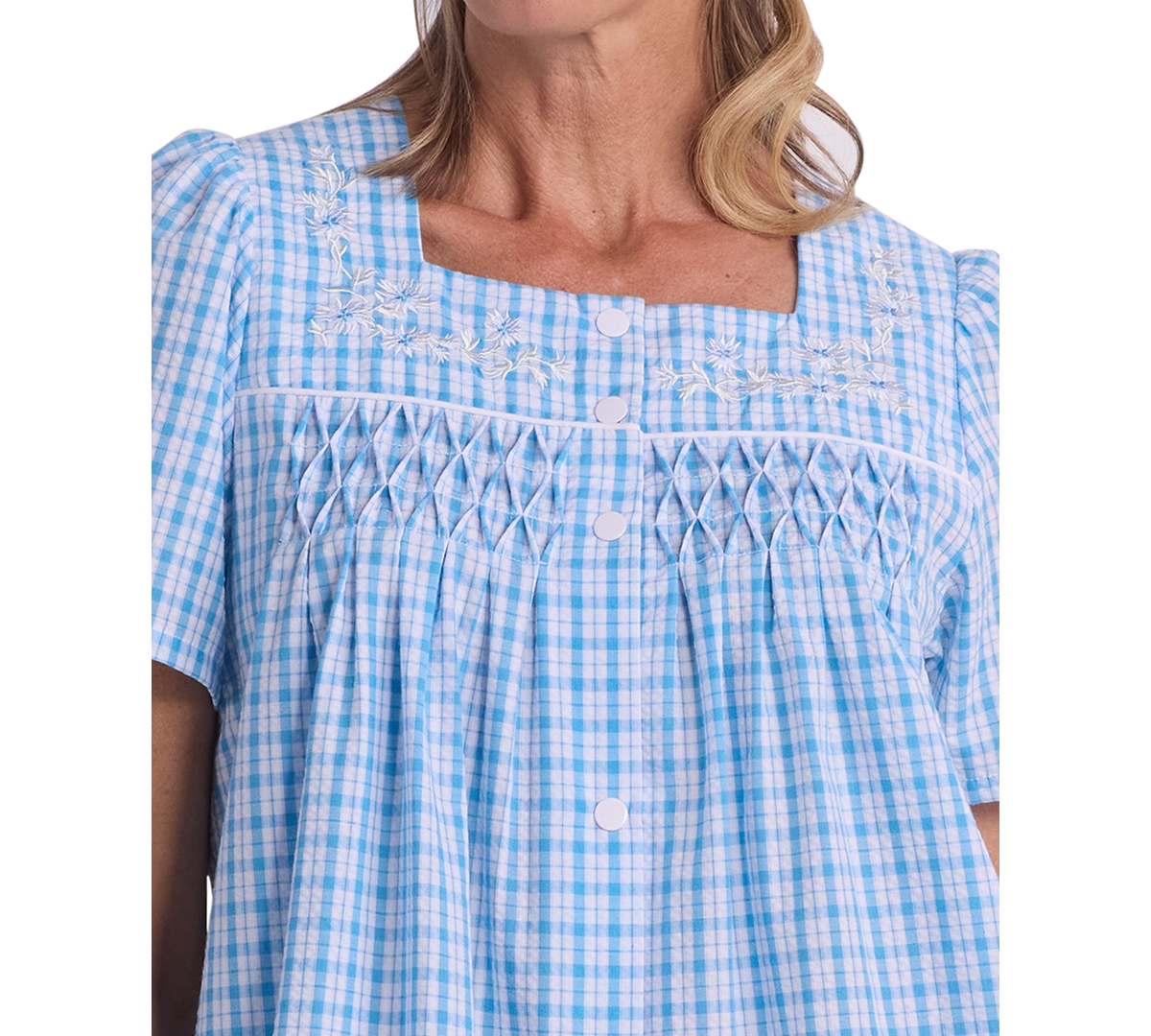 Miss Elaine Women's Window Pane Printed Square Neck Short Grip Robe