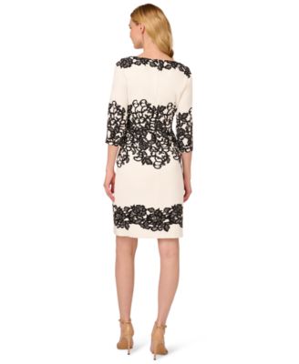 Women's Scroll Lace Boat Neck Short Dress