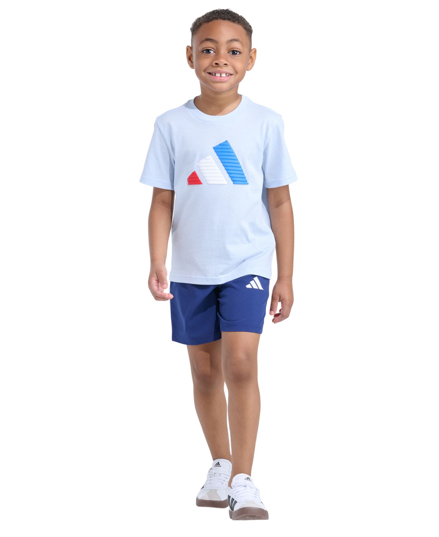 Детский комплект adidas: футболка с принтом и шорты, 2-7 лет, 2 предмета, цвет: Светлый синий — фото 1
