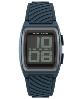 Armani Exchange Men's LCD Blue Silicone Watch, 42mm