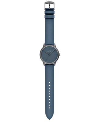 Armani Exchange Men's Quartz Three-Hand Blue Leather Watch, 42mm