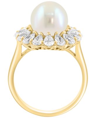 Lab Grown Diamond (1-1/2 ct. t.w.) & Freshwater Pearl (9mm) Ring in 14k Gold Over Sterling Silver