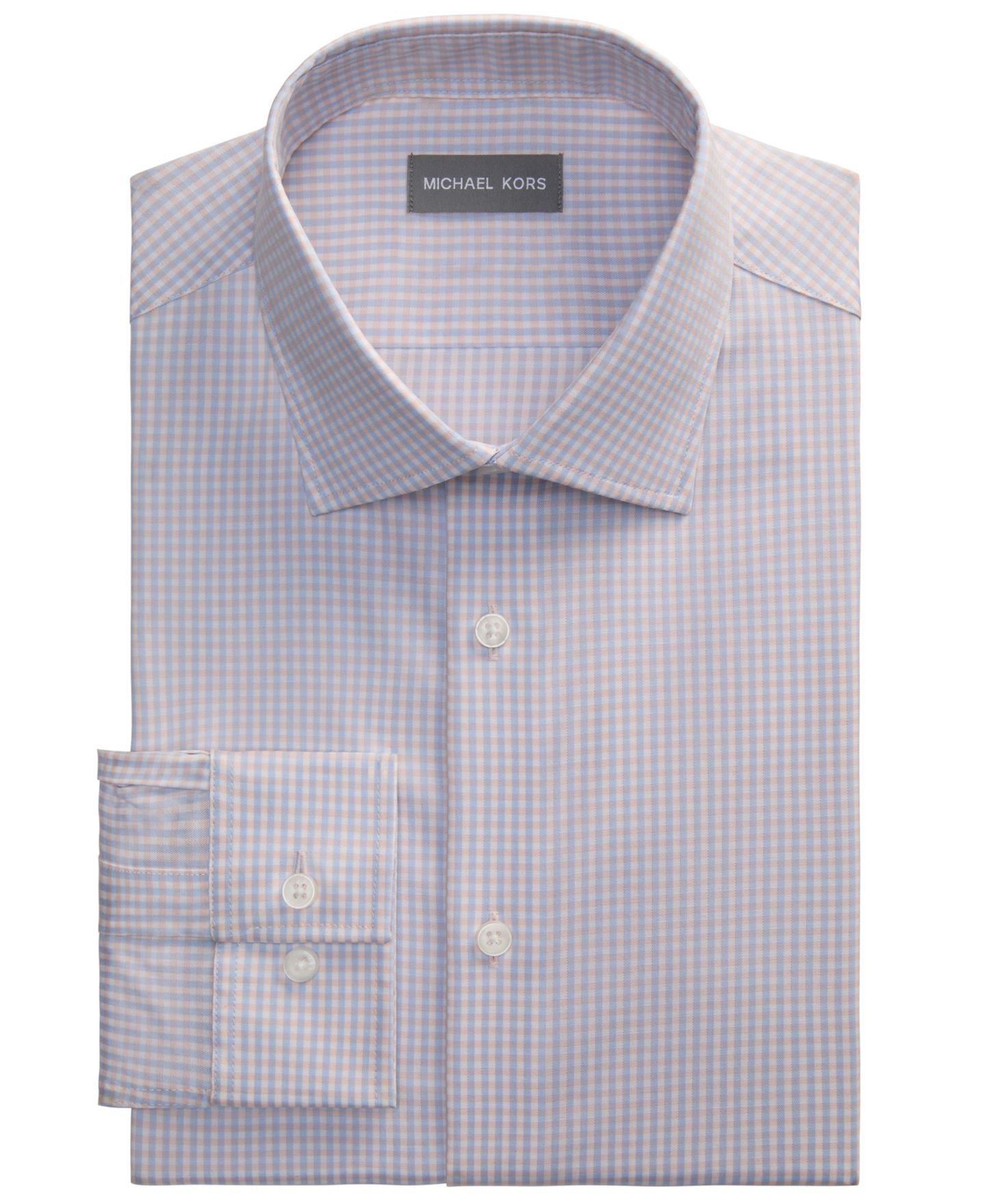 Мужская рубашка Michael Kors Ultra Wrinkle Free Stretch, Regular Fit Dress Shirt, цвет: Синий / Розовый — фото 4