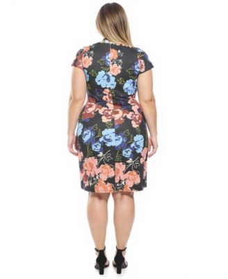 Plus Size Floral V-Neck Faux Wrap Dress